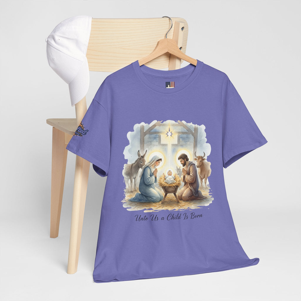 Unto Us a Child is Born T-shirt – Isaiah 9:6 Nativity Manger Scene Christian Christmas T-shirt for Holy Night Faith Printify