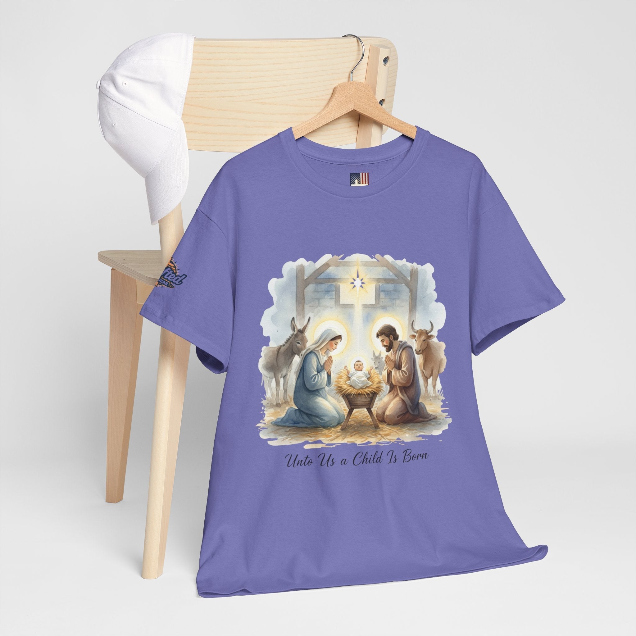 Unto Us a Child is Born T-shirt – Isaiah 9:6 Nativity Manger Scene Christian Christmas T-shirt for Holy Night Faith Printify