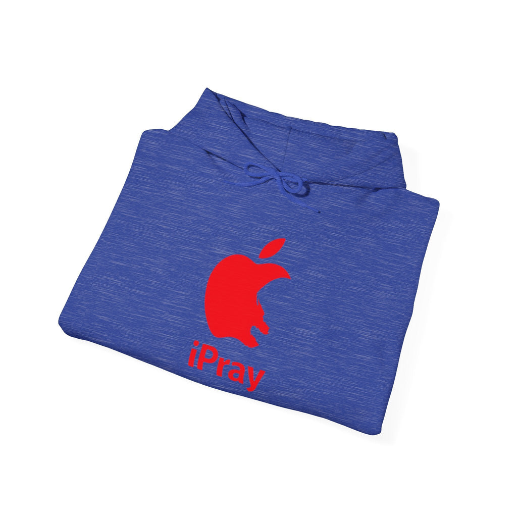 iPray Apple Logo Hoodie — Funny Christian Hoodie (Minimal Red Apple Graphic) Printify