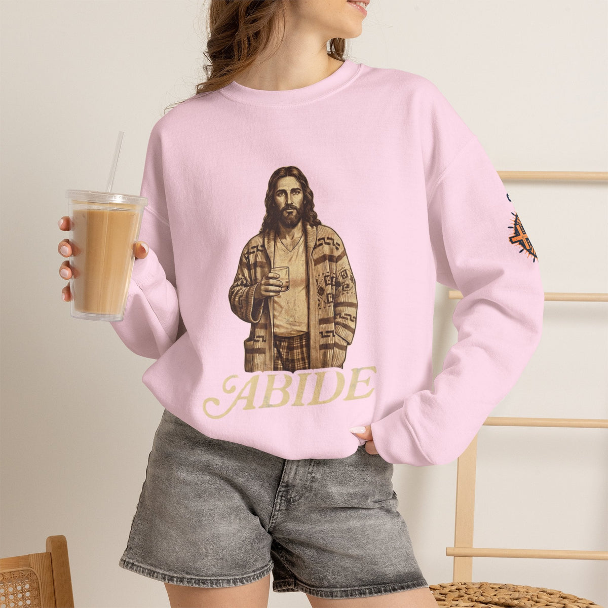 Abide Jesus Sweatshirt — Vintage 'The Dude' Religious Graphic Sweatshirt Printify