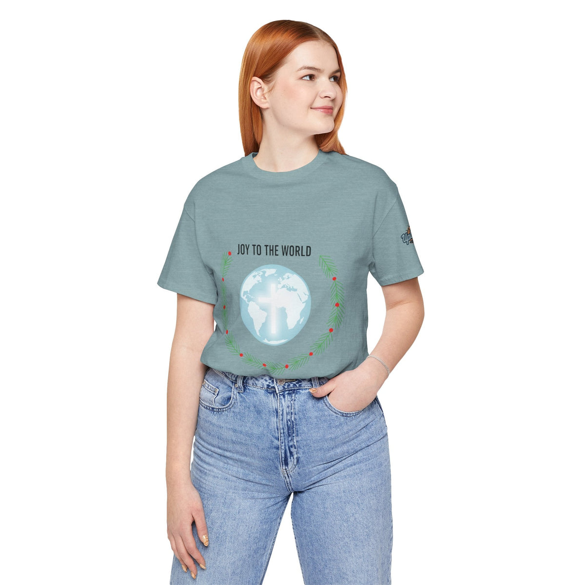 Joy to the World T-shirt – Wreath Earth Nativity Christian Christmas T-shirt for Isaiah 9:6 Holiday Faith & Festive Joy Printify