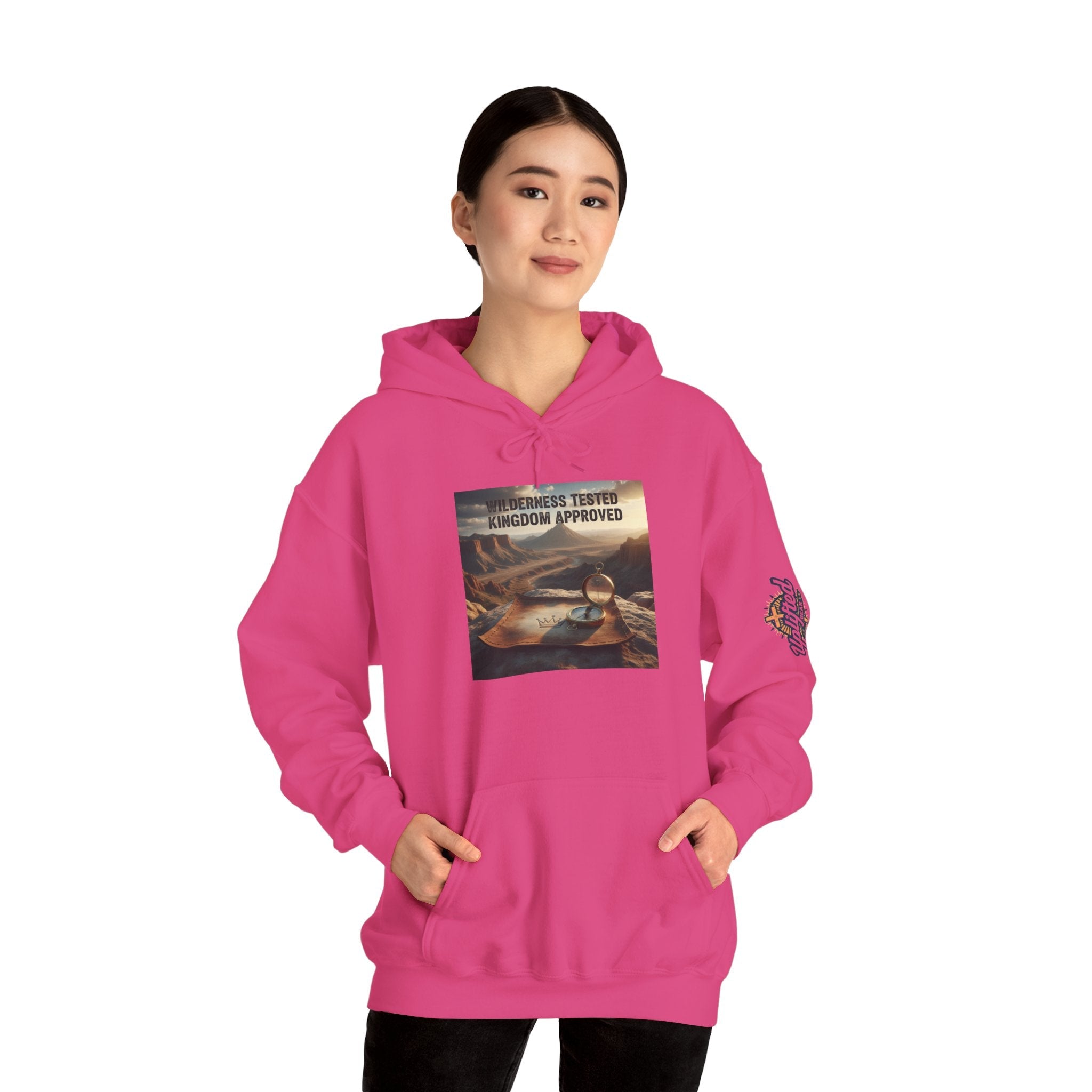 Wilderness Tested Kingdom Approved Hoodie – Mountain Desert Compass Crown Christian Sweatshirt for Biblical Adventure Faith Printify
