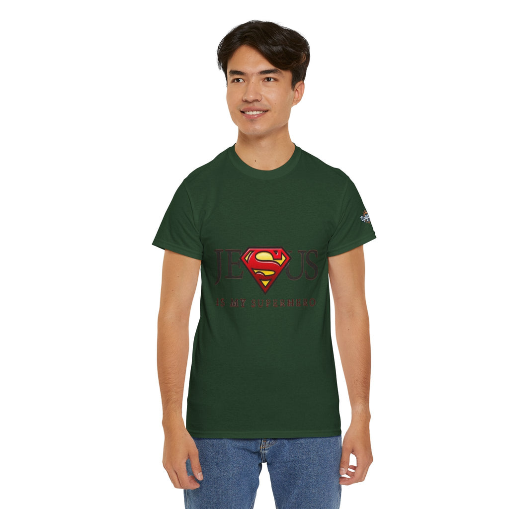 Jesus Is My Superhero T-Shirt — Faith-Based Superman-Inspired Tee Printify