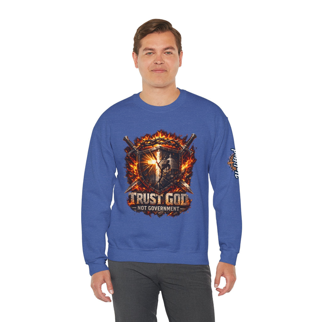 Trust God Not Government Shield Sweatshirt — Patriotic Christian Faith Sweatshirt Printify