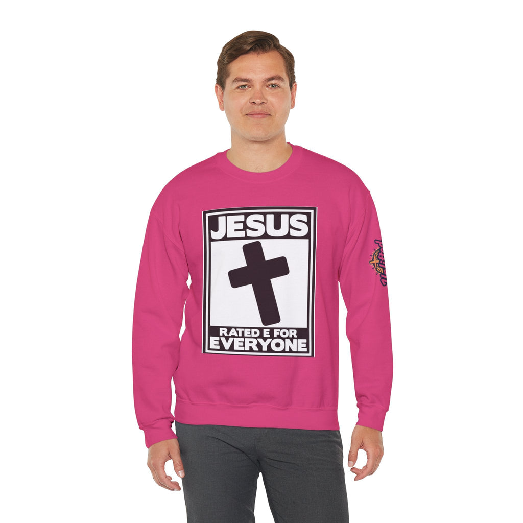 Jesus, Rated E for Everyone Sweatshirt - Gamer Faith Sweatshirt - Christian Video Game Parody Printify