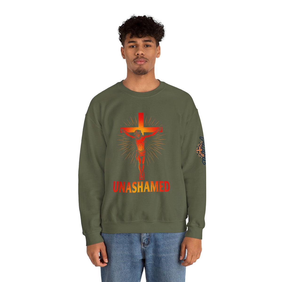 Unashamed Sweatshirt – Romans 1:16 Crucifixion Christian Sweatshirt for Bold Unwavering Faith Printify