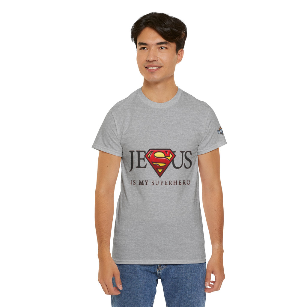 Jesus Is My Superhero T-Shirt — Faith-Based Superman-Inspired Tee Printify