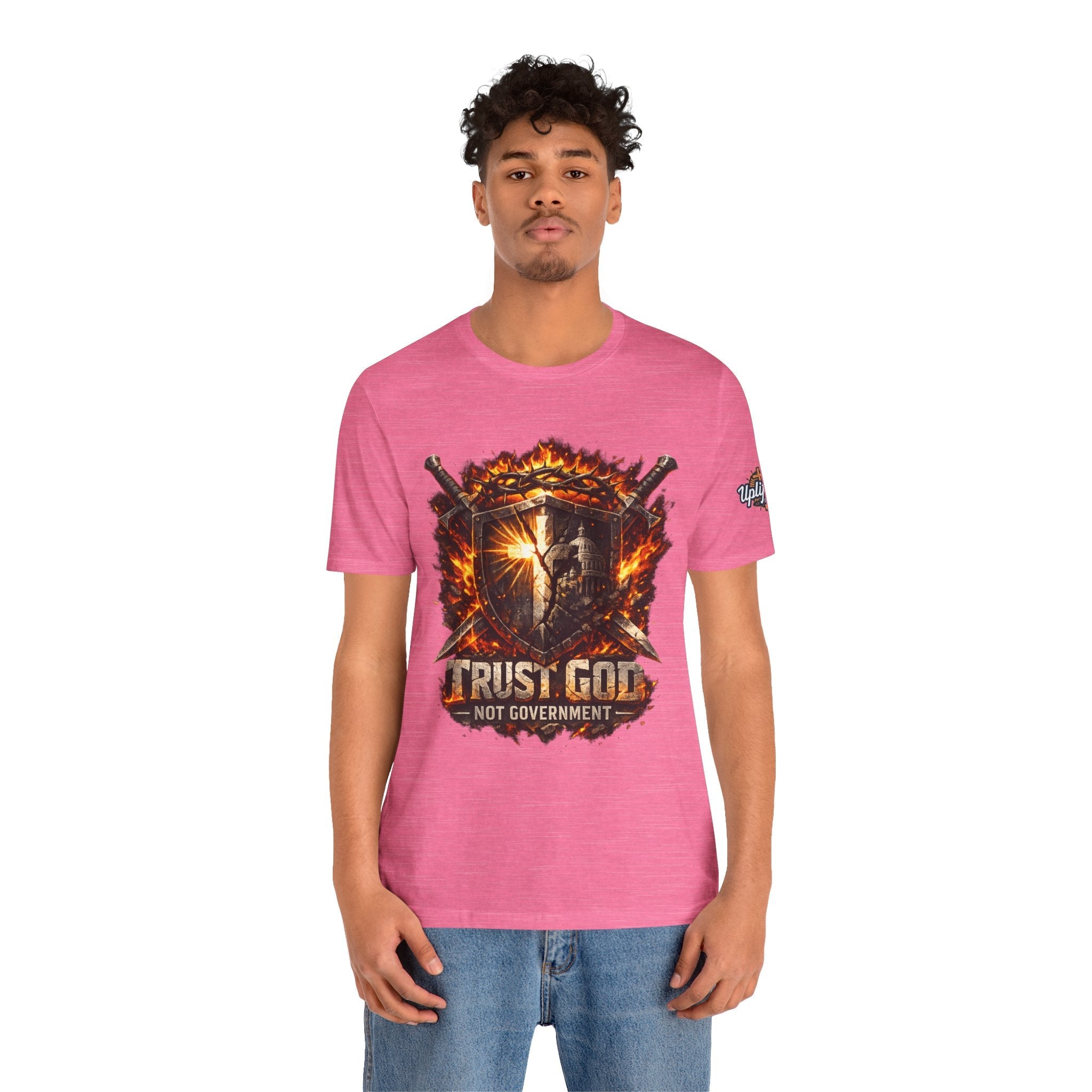 Trust God Not Government Shield Tee — Patriotic Christian Faith T-Shirt Printify