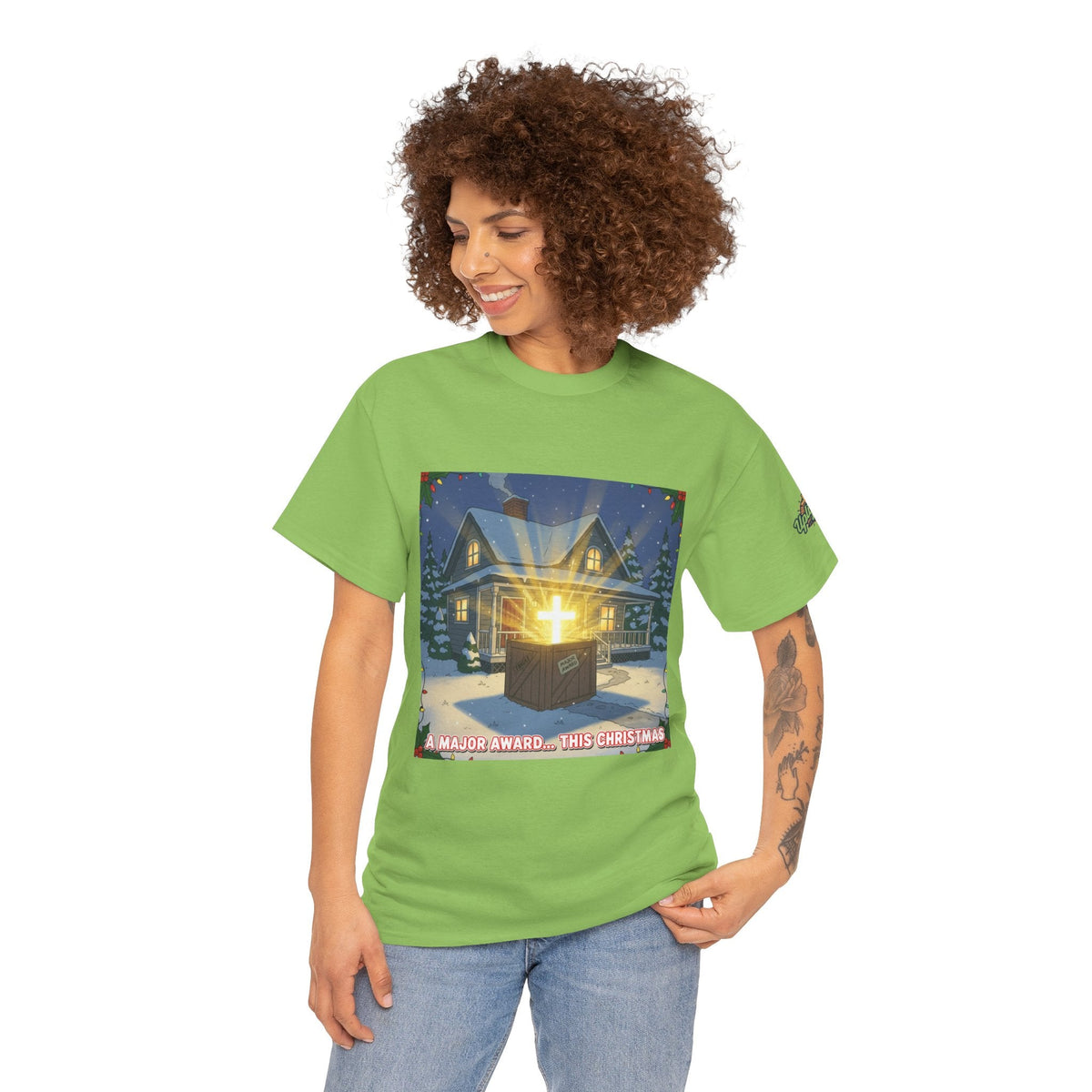 A Major Award This Christmas T-shirt – Fragile Leg Lamp Parody Cross Unboxing Christian T-shirt for Hilarious Faith & Holiday Glow Printify