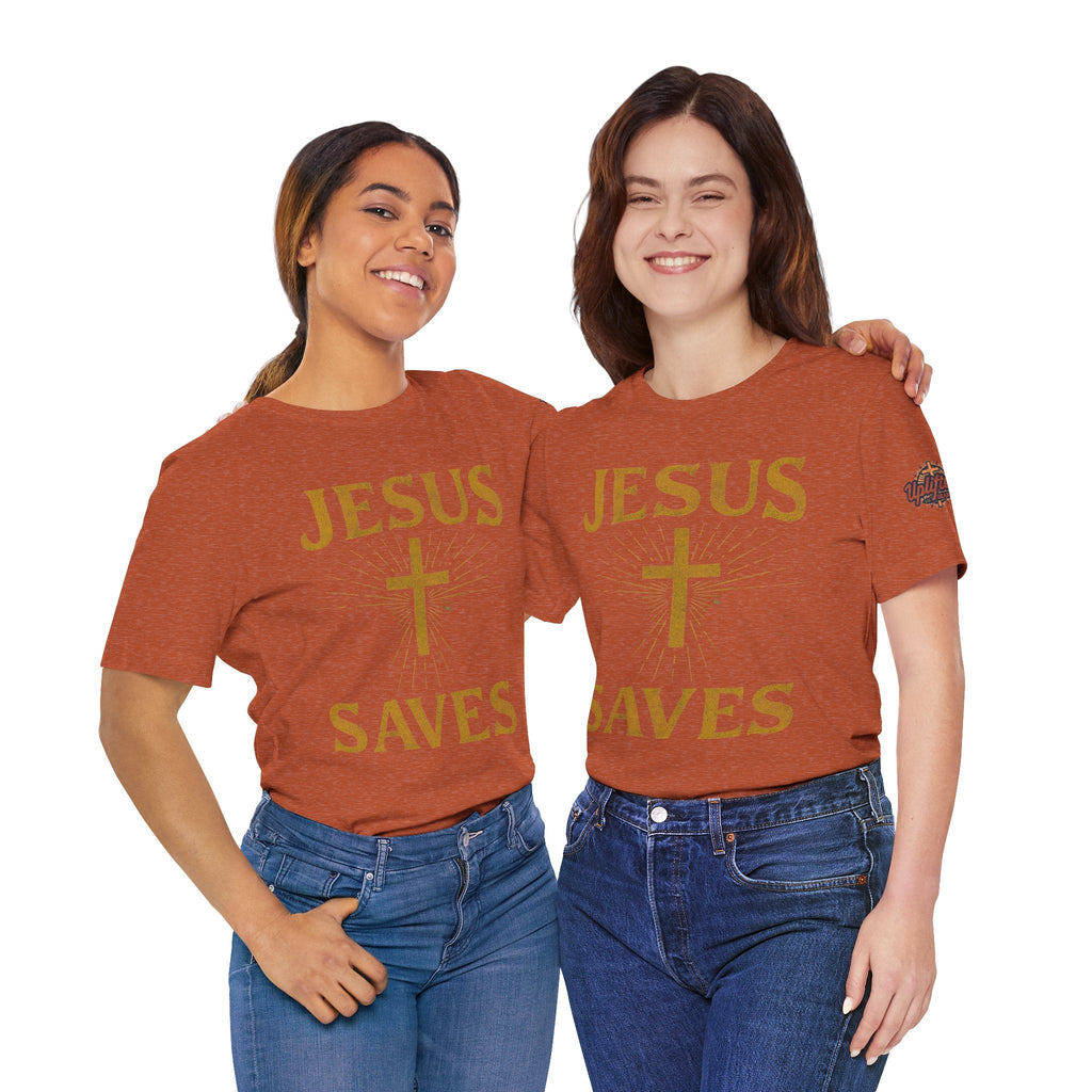 Jesus Saves T-shirt – Radiant Cross & Rays of Light Christian T-shirt for Eternal Hope & Faith Printify