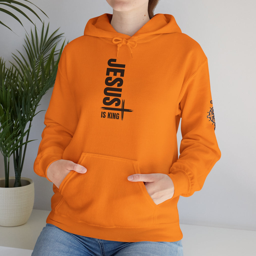 Jesus Is King Hoodie | Modern Typographic Cross Christian Hoodie Printify