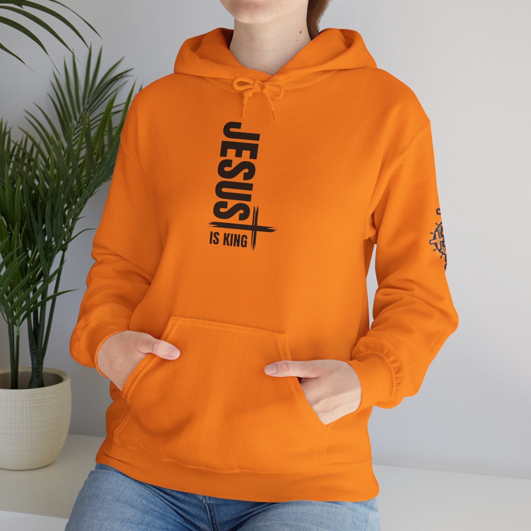 Jesus Is King Hoodie | Modern Typographic Cross Christian Hoodie Printify