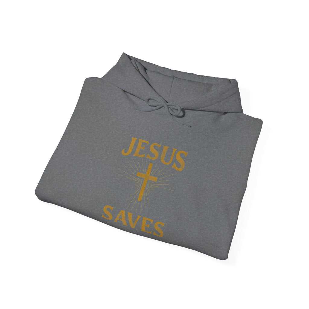 Jesus Saves Hoodie – Radiant Cross & Rays of Light Christian Sweatshirt for Eternal Hope & Faith Printify