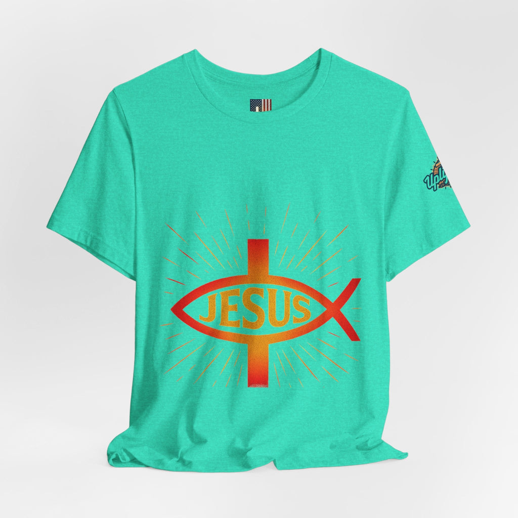 Jesus Ichthys T-shirt – Christian Fish Symbol with Cross & Jesus Inscription T-shirt for Eternal Faith & Streetwear Printify