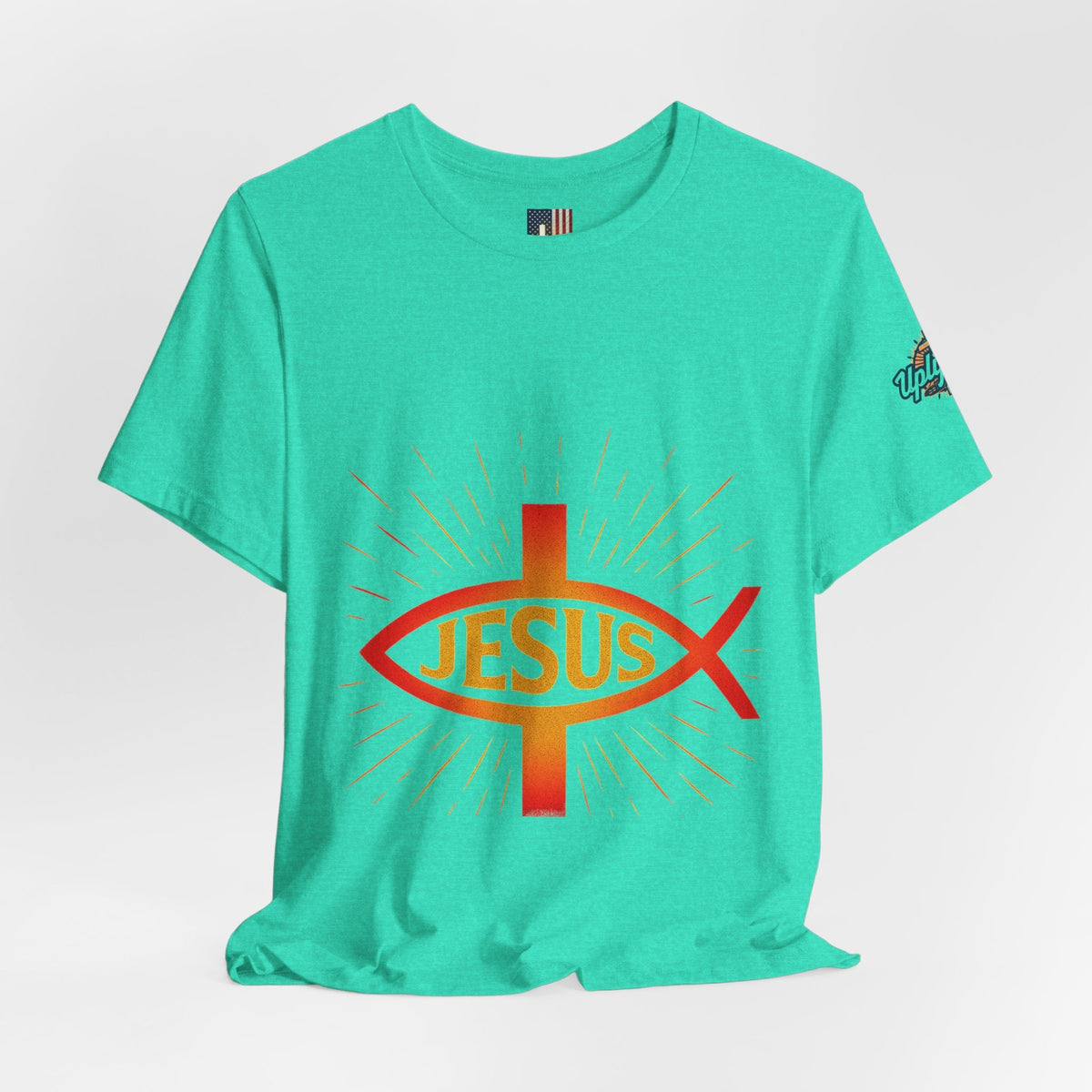 Jesus Ichthys T-shirt – Christian Fish Symbol with Cross & Jesus Inscription T-shirt for Eternal Faith & Streetwear Printify