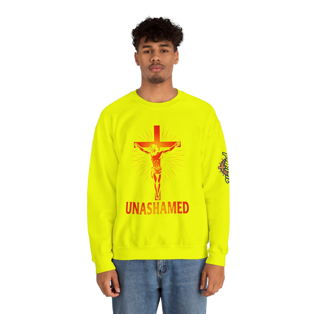 Unashamed Sweatshirt – Romans 1:16 Crucifixion Christian Sweatshirt for Bold Unwavering Faith Printify