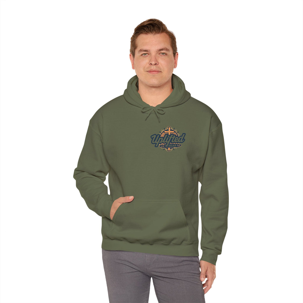 🔥 I’m With Him → Christian Hoodie | Arrow Pointing to Jesus | Minimalist Faith Tee | Subtle Cross Design | Bible-Inspired Apparel by Uplifted Gear Printify