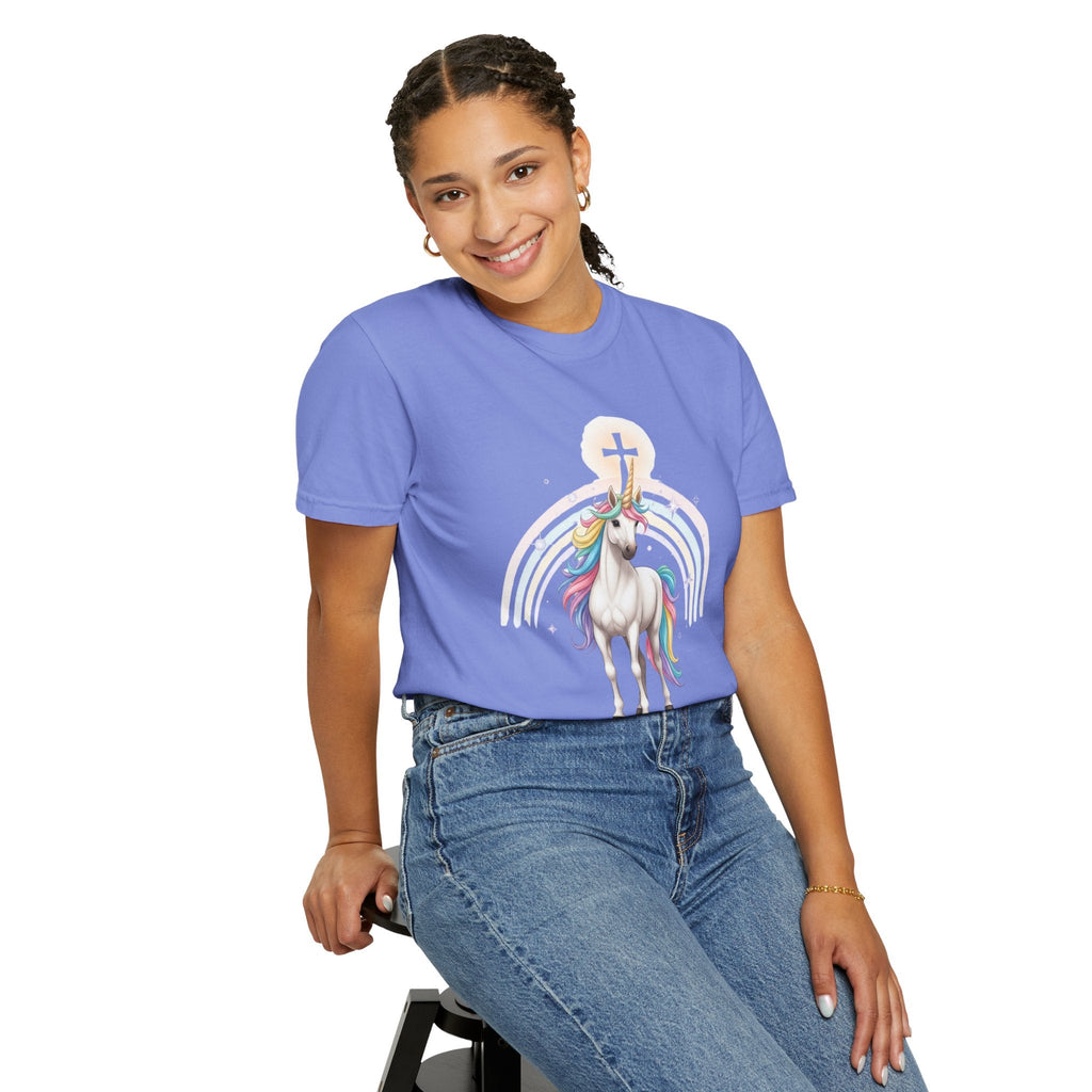 Unique Unicorn Christian T-Shirt – Wonderfully Made with Rainbow Cross & Psalm 139:14 Printify