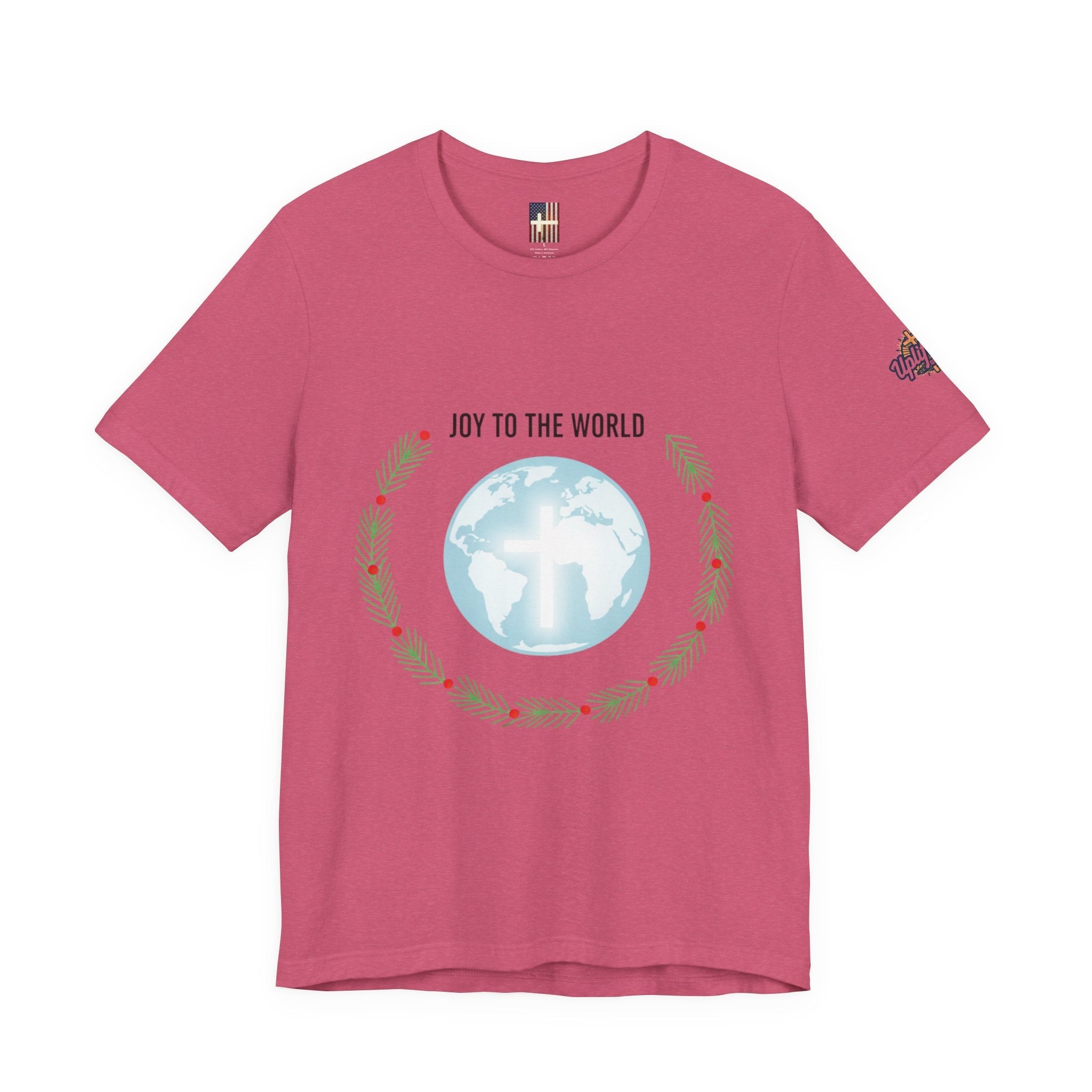 Joy to the World T-shirt – Wreath Earth Nativity Christian Christmas T-shirt for Isaiah 9:6 Holiday Faith & Festive Joy Printify