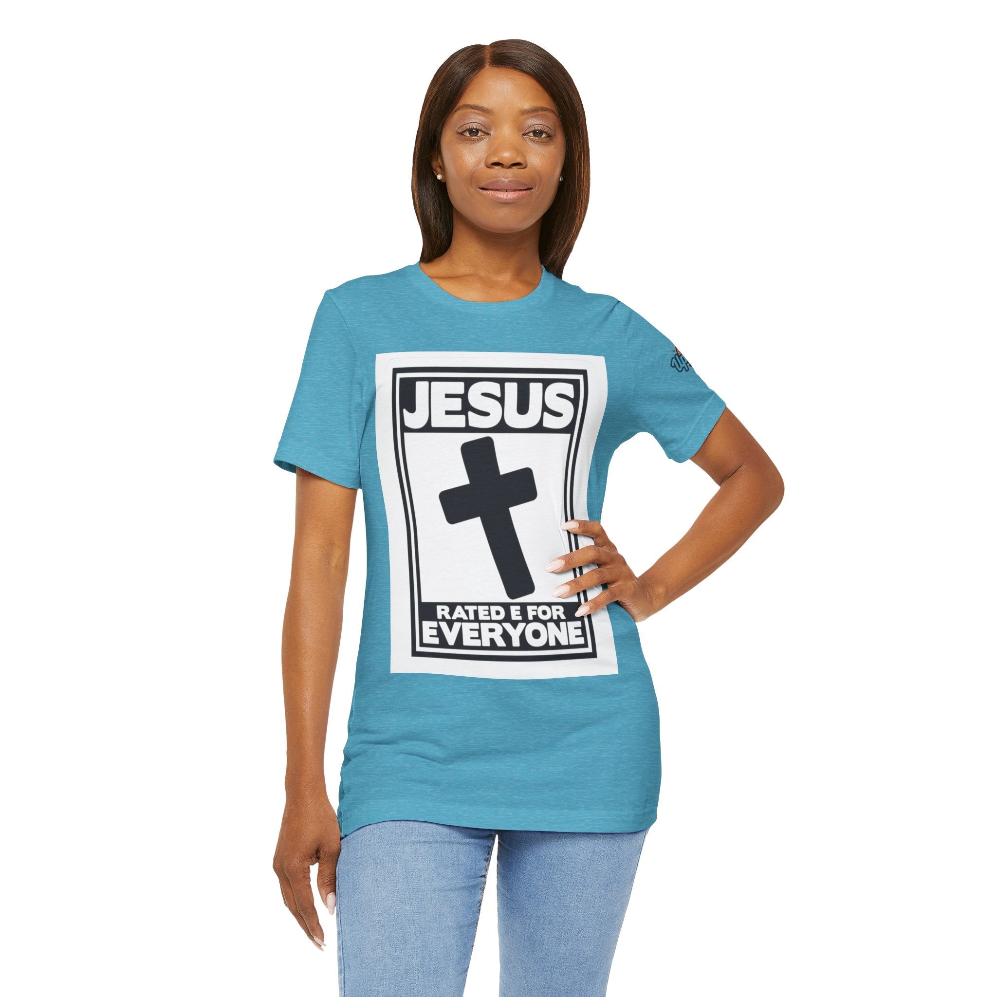 Jesus, Rated E for Everyone T-shirt - Gamer Faith T-shirt - Christian Video Game Parody Printify