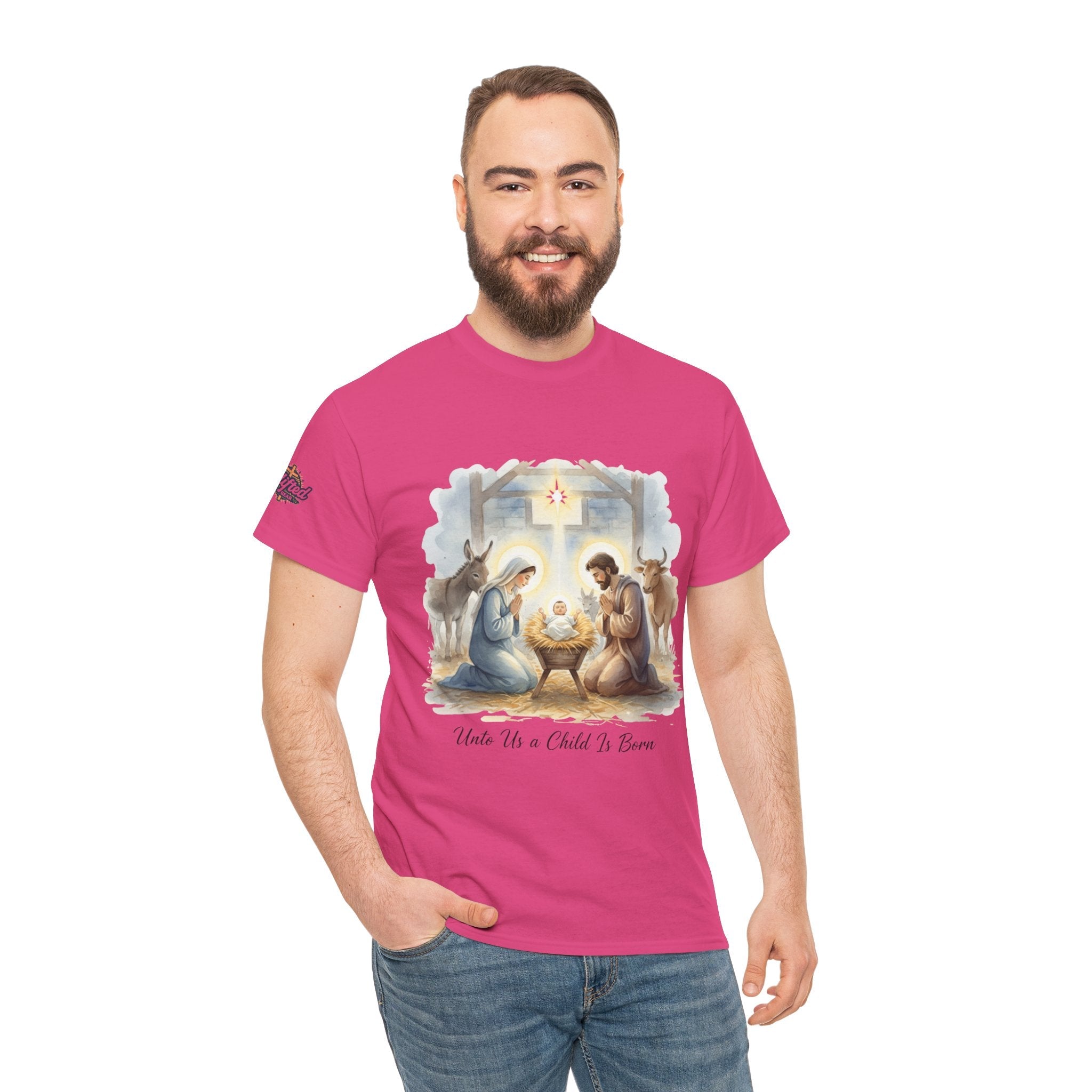 Unto Us a Child is Born T-shirt – Isaiah 9:6 Nativity Manger Scene Christian Christmas T-shirt for Holy Night Faith Printify