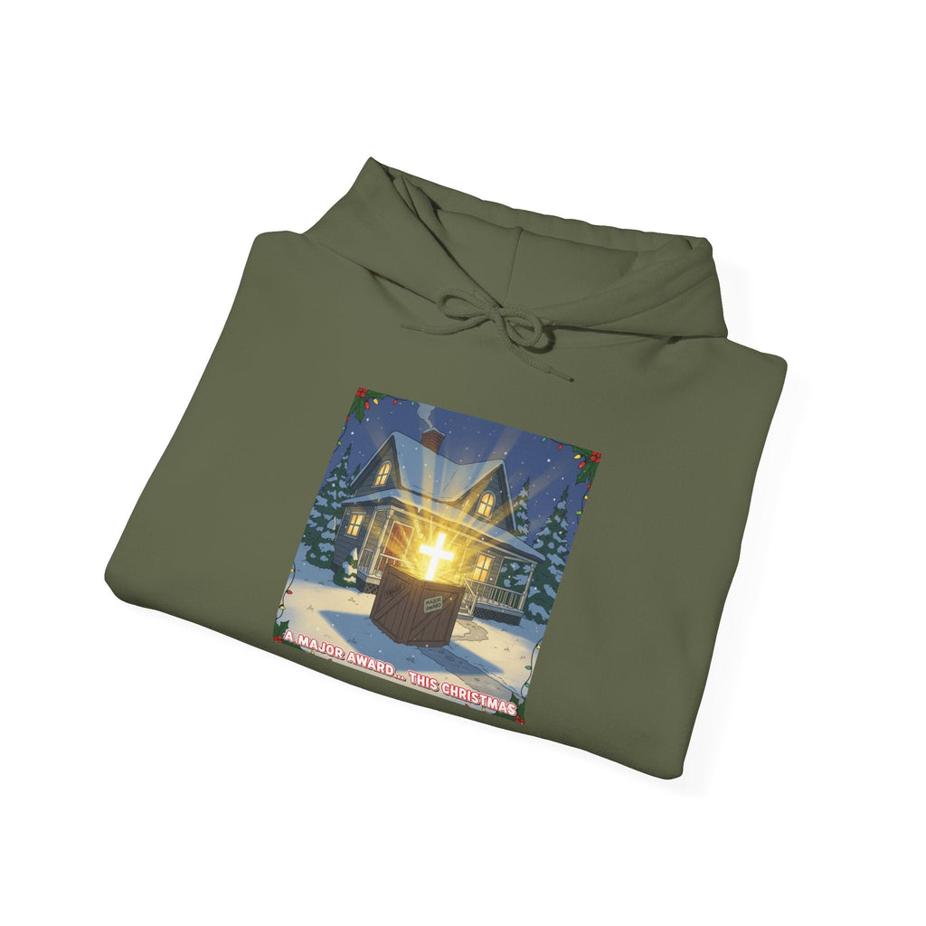 A Major Award This Christmas Hoodie – Fragile Leg Lamp Parody Cross Unboxing Christian Sweatshirt for Hilarious Faith & Holiday Glow Printify