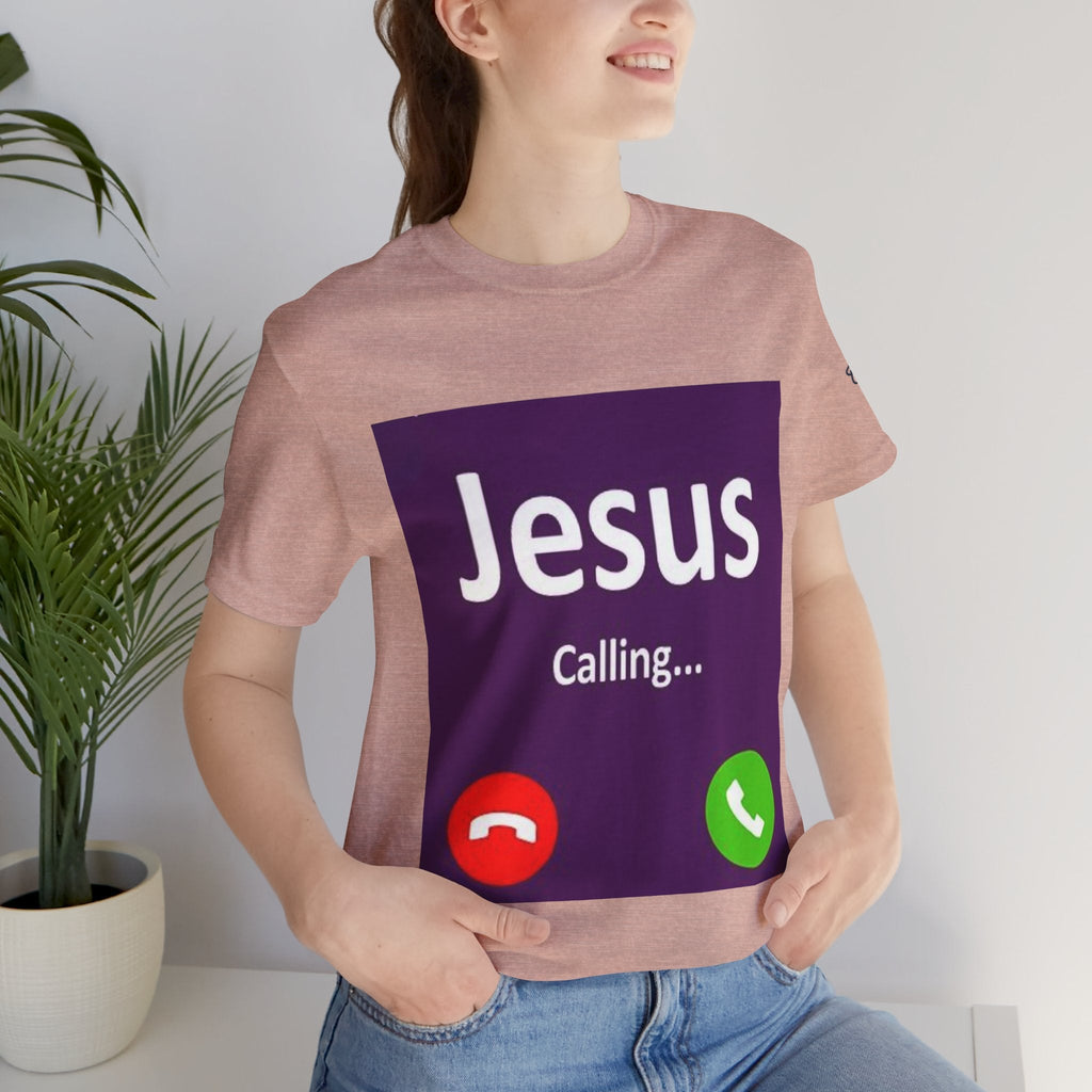 Jesus Calling T-shirt – Funny Cell Phone Screen Christian T-shirt for Divine Connection & Faith Humor Printify