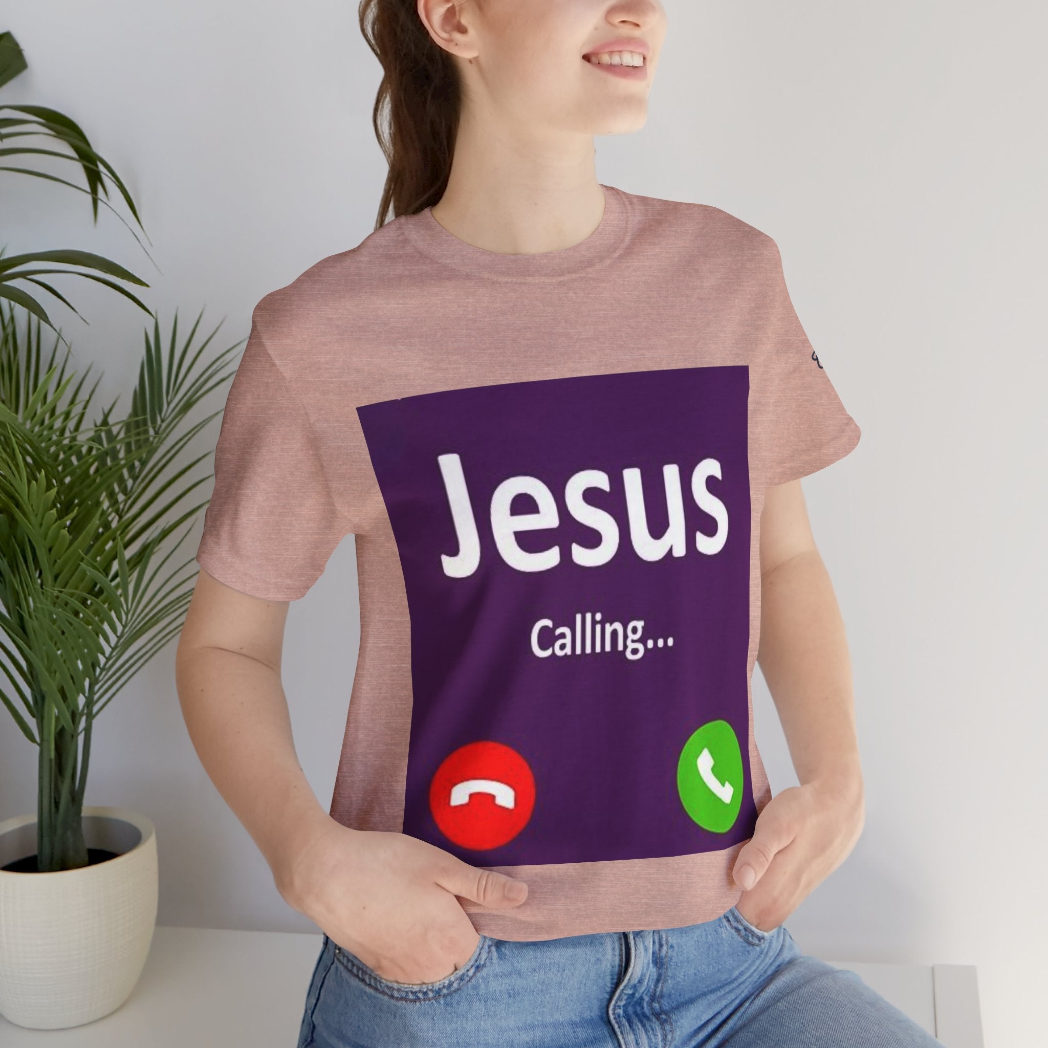 Jesus Calling T-shirt – Funny Cell Phone Screen Christian T-shirt for Divine Connection & Faith Humor Printify