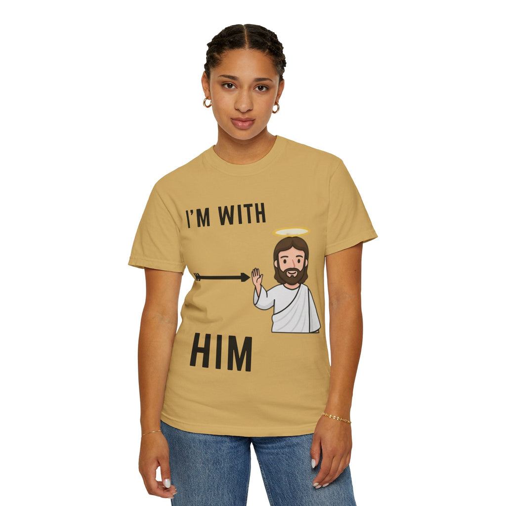 🔥 I’m With Him → Christian T-Shirt | Arrow Pointing to Jesus | Minimalist Faith Tee | Subtle Cross Design | Bible-Inspired Apparel by Uplifted Gear Printify