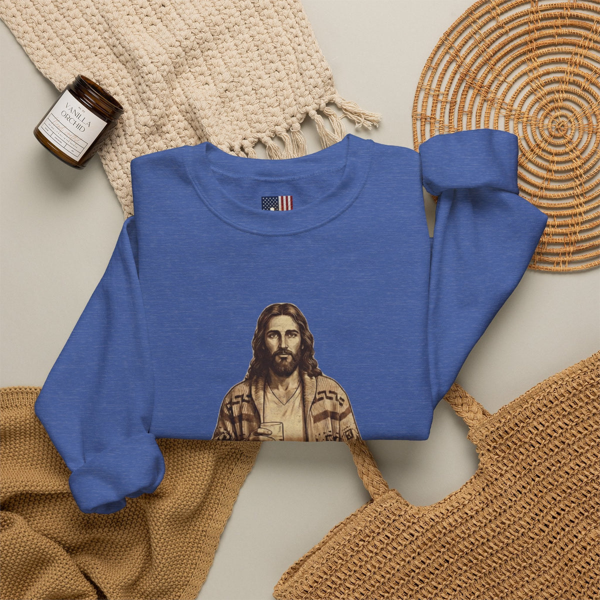 Abide Jesus Sweatshirt — Vintage 'The Dude' Religious Graphic Sweatshirt Printify