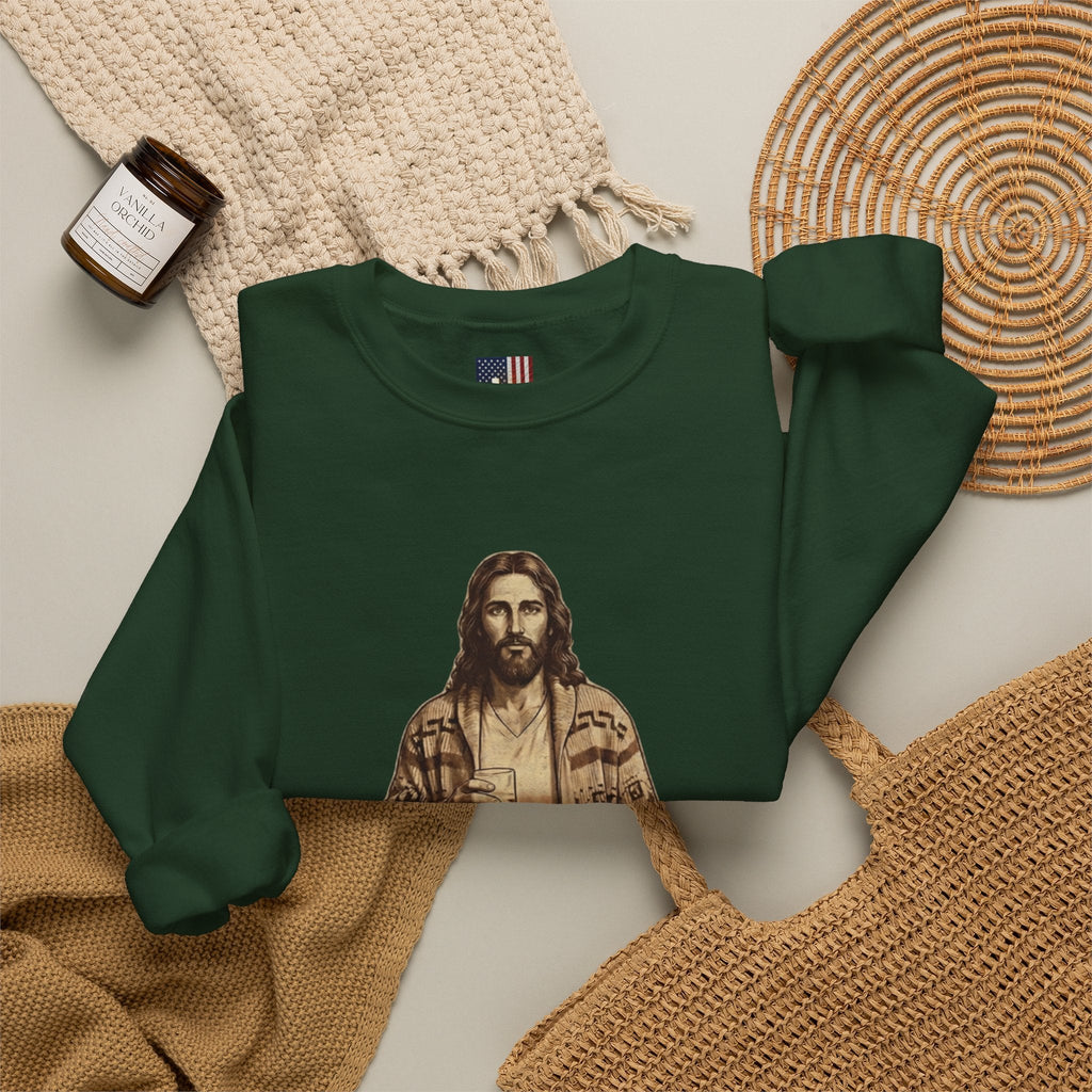 Abide Jesus Sweatshirt — Vintage 'The Dude' Religious Graphic Sweatshirt Printify