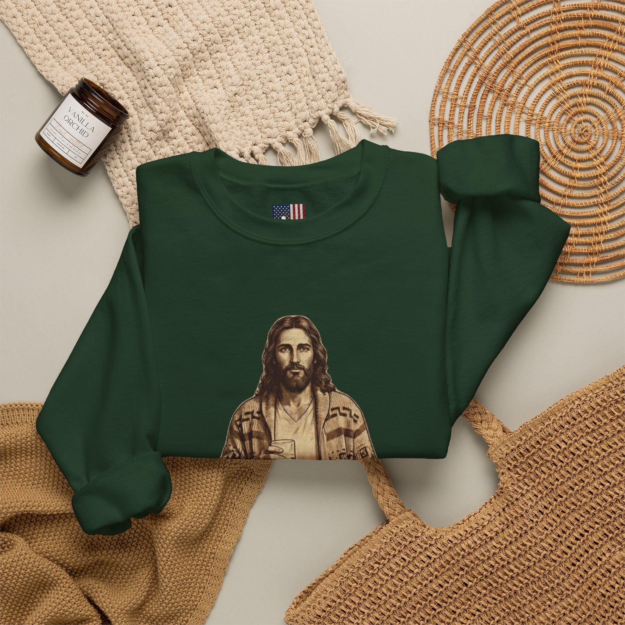 Abide Jesus Sweatshirt — Vintage 'The Dude' Religious Graphic Sweatshirt Printify