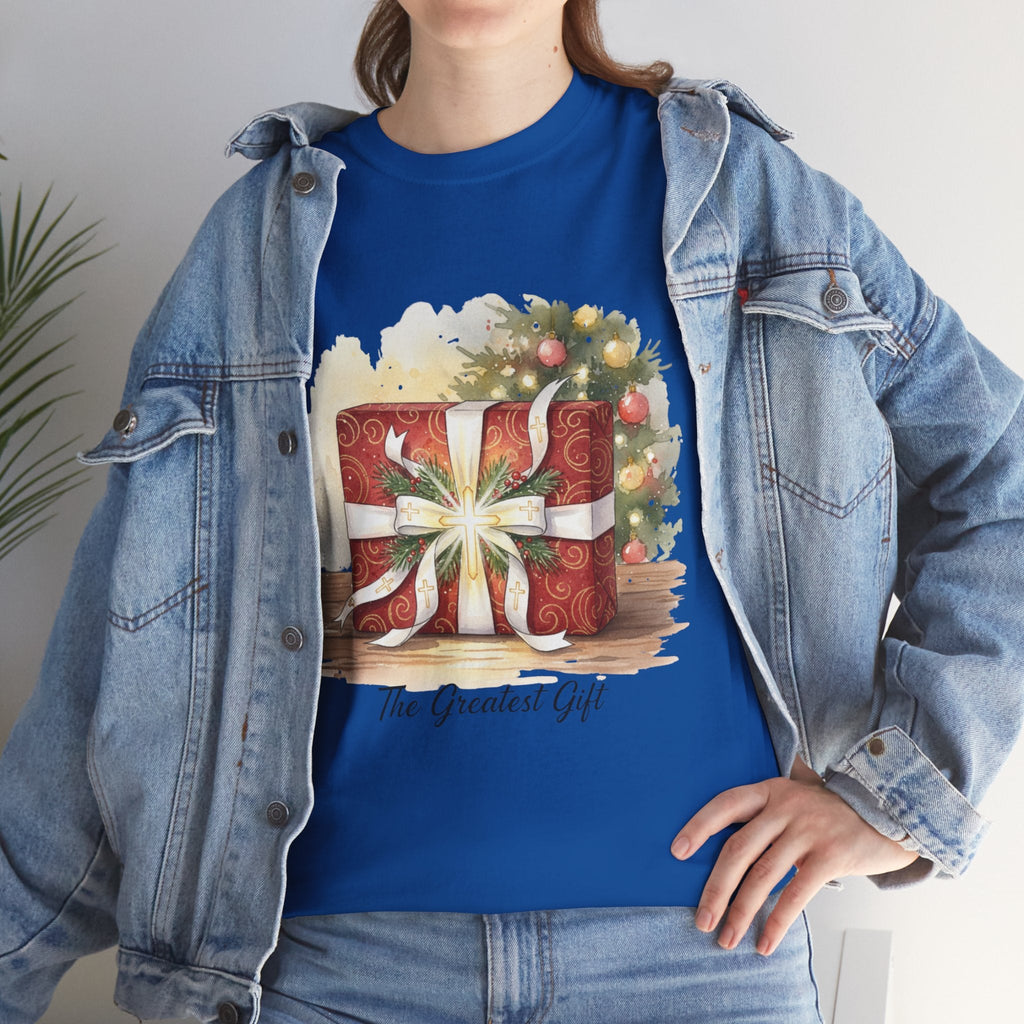 The Greatest Gift T-shirt – Cross Bow Present Christian T-shirt for Christmas Salvation & Eternal Faith Printify
