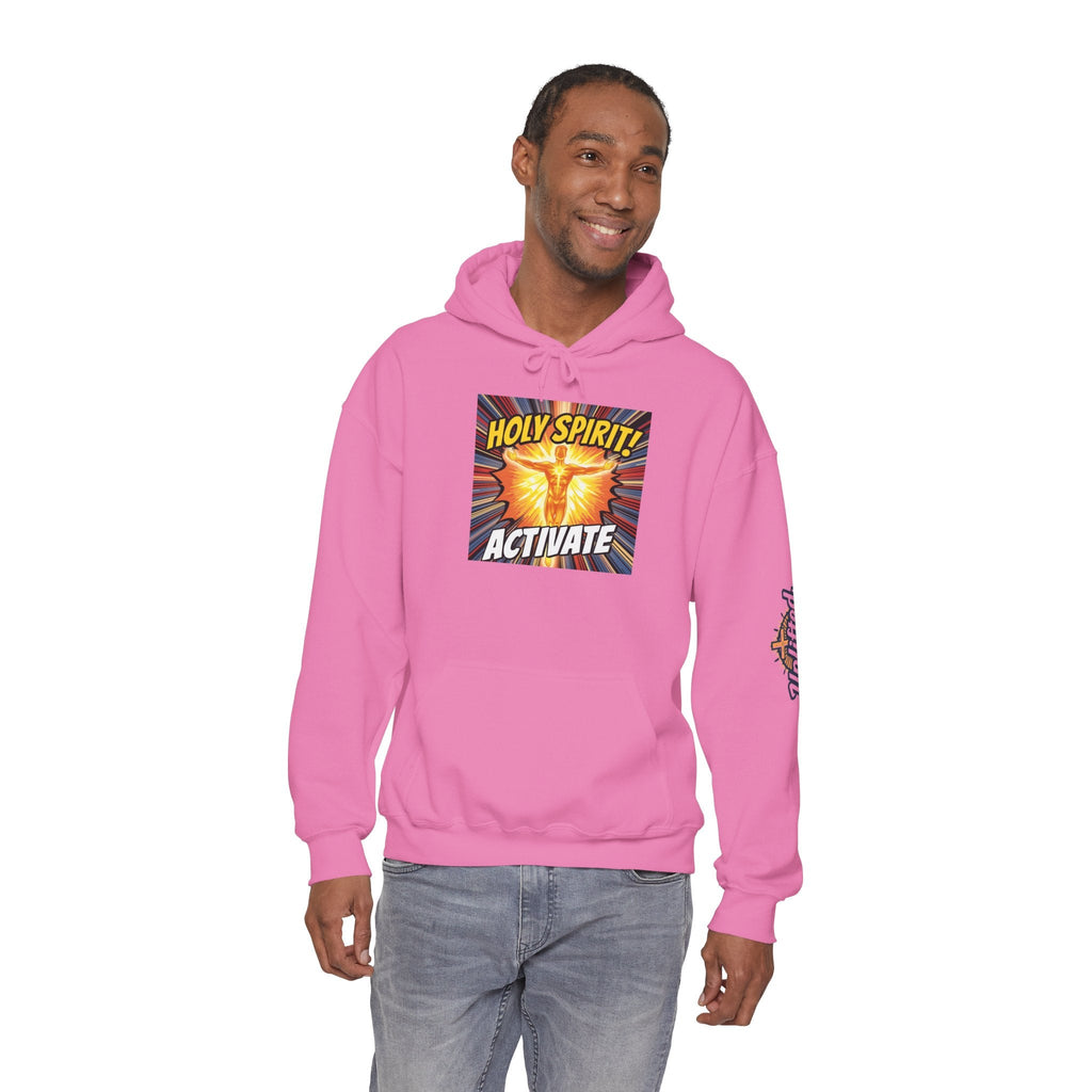 Holy Spirit Activate Hoodie – Superhero Christian Sweatshirt with Vibrant Power-Up Design for Faith-Fueled Boldness Printify