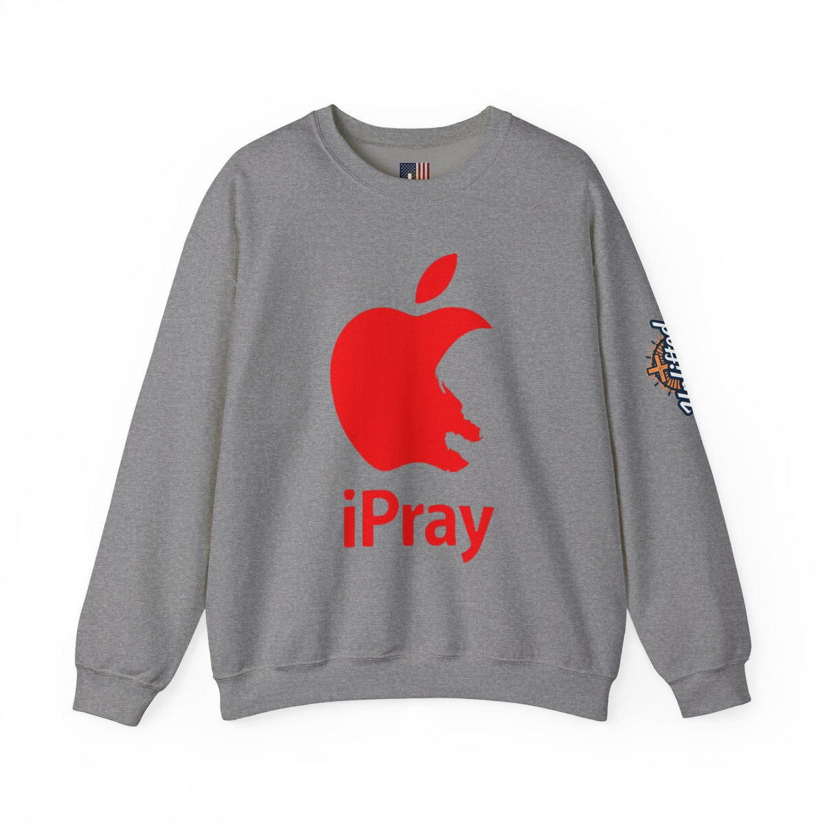 iPray Apple Logo Sweatshirt — Funny Christian Sweatshirt (Minimal Red Apple Graphic) Printify