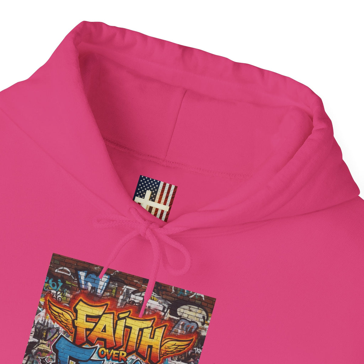 Faith Over Fear Hoodie – Graffiti Wall Christian Sweatshirt for Bold 2 Corinthians 5:7 Streetwear & Unshakable Faith Printify