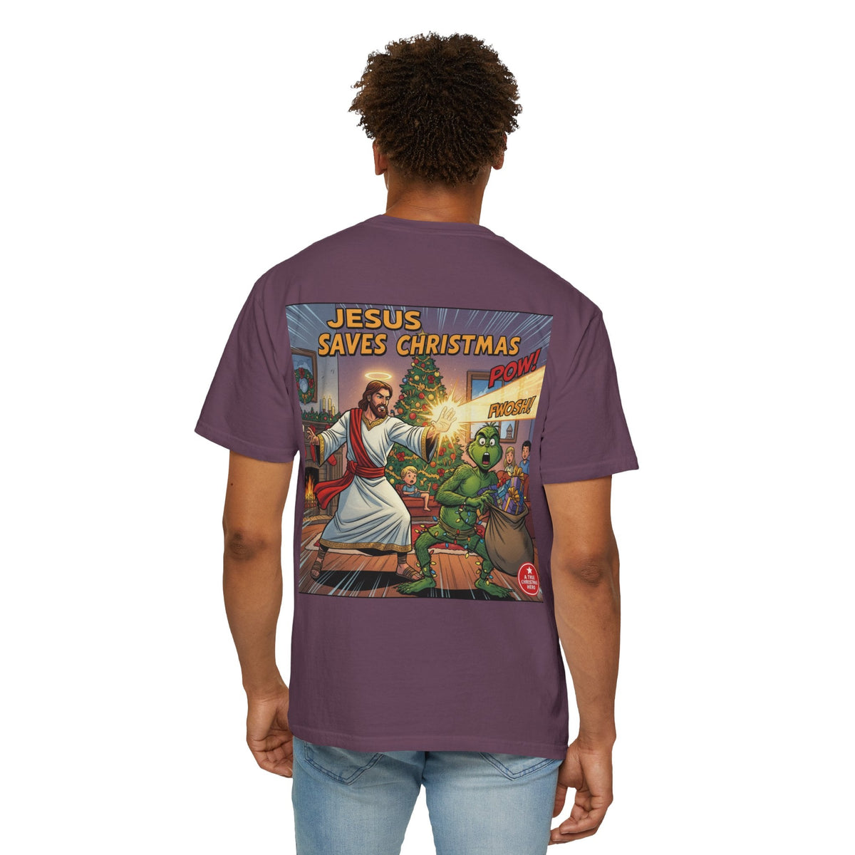 Jesus Saves Christmas T-shirt – Grinch vs Savior Light Battle Christian T-shirt for Hilarious Holiday Faith & True Joy Printify