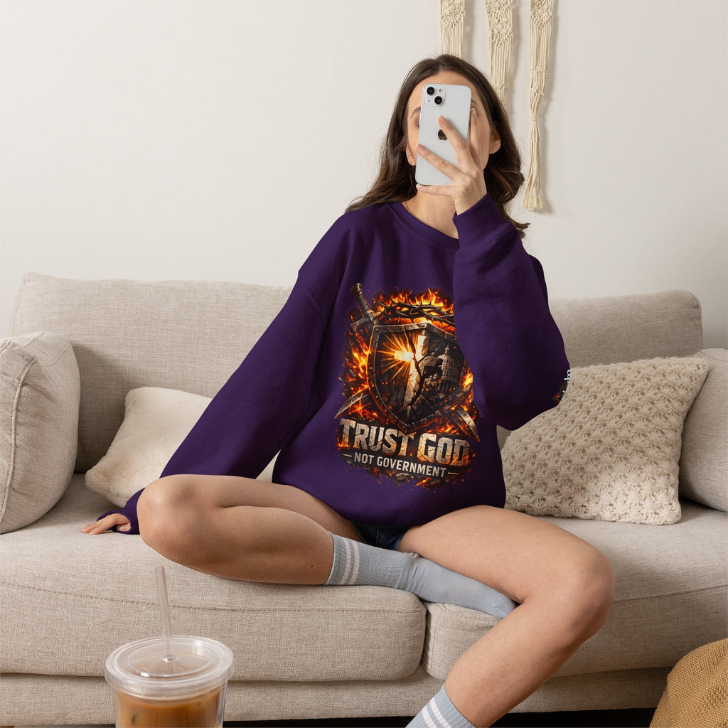 Trust God Not Government Shield Sweatshirt — Patriotic Christian Faith Sweatshirt Printify