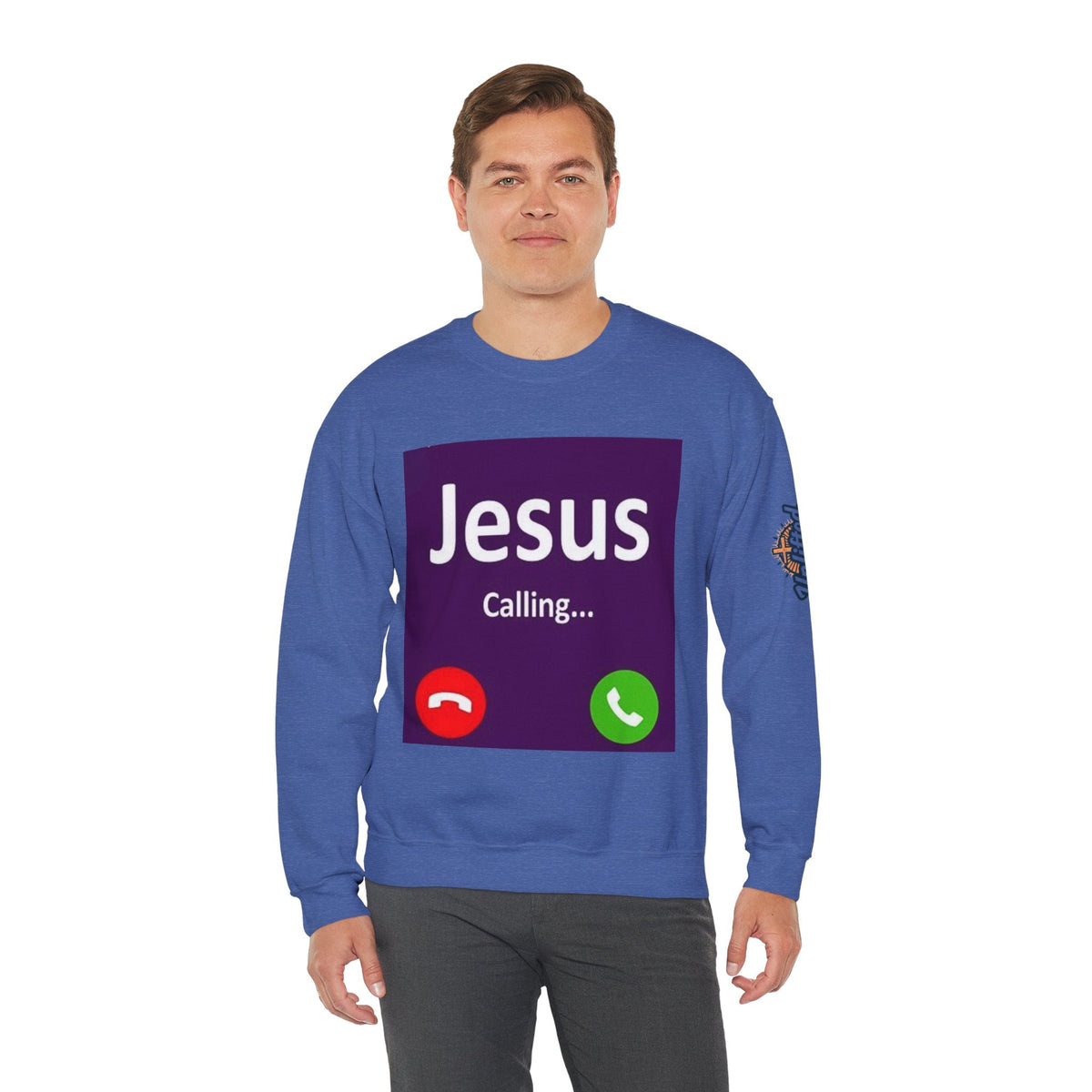 Jesus Calling Sweatshirt – Funny Cell Phone Screen Christian Sweatshirt for Divine Connection & Faith Humor Printify