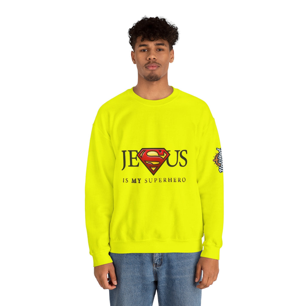 Jesus Is My Superhero Crewneck Sweatshirt Printify