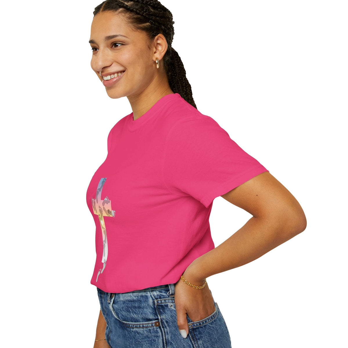 Walk by Faith T-Shirt – Cross & Footprints Christian Tee for Bold Believers Printify