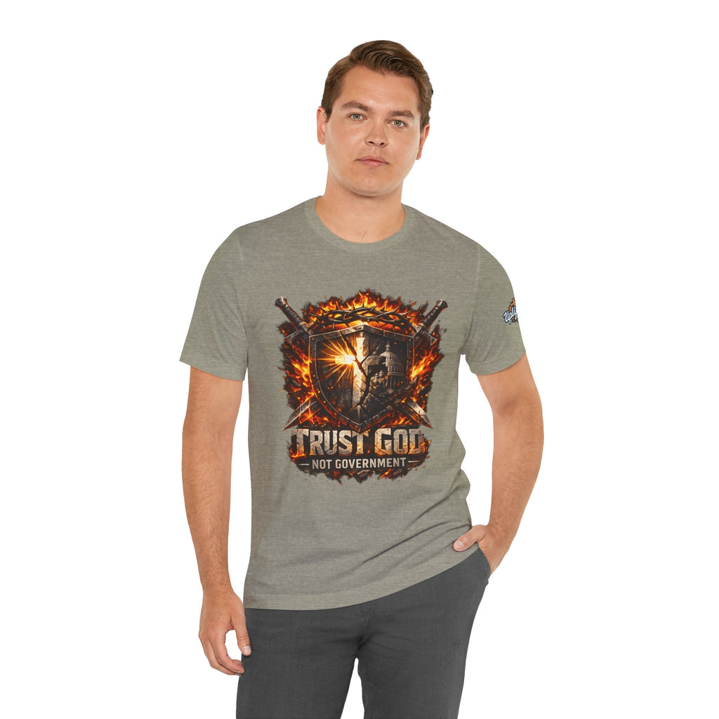 Trust God Not Government Shield Tee — Patriotic Christian Faith T-Shirt Printify