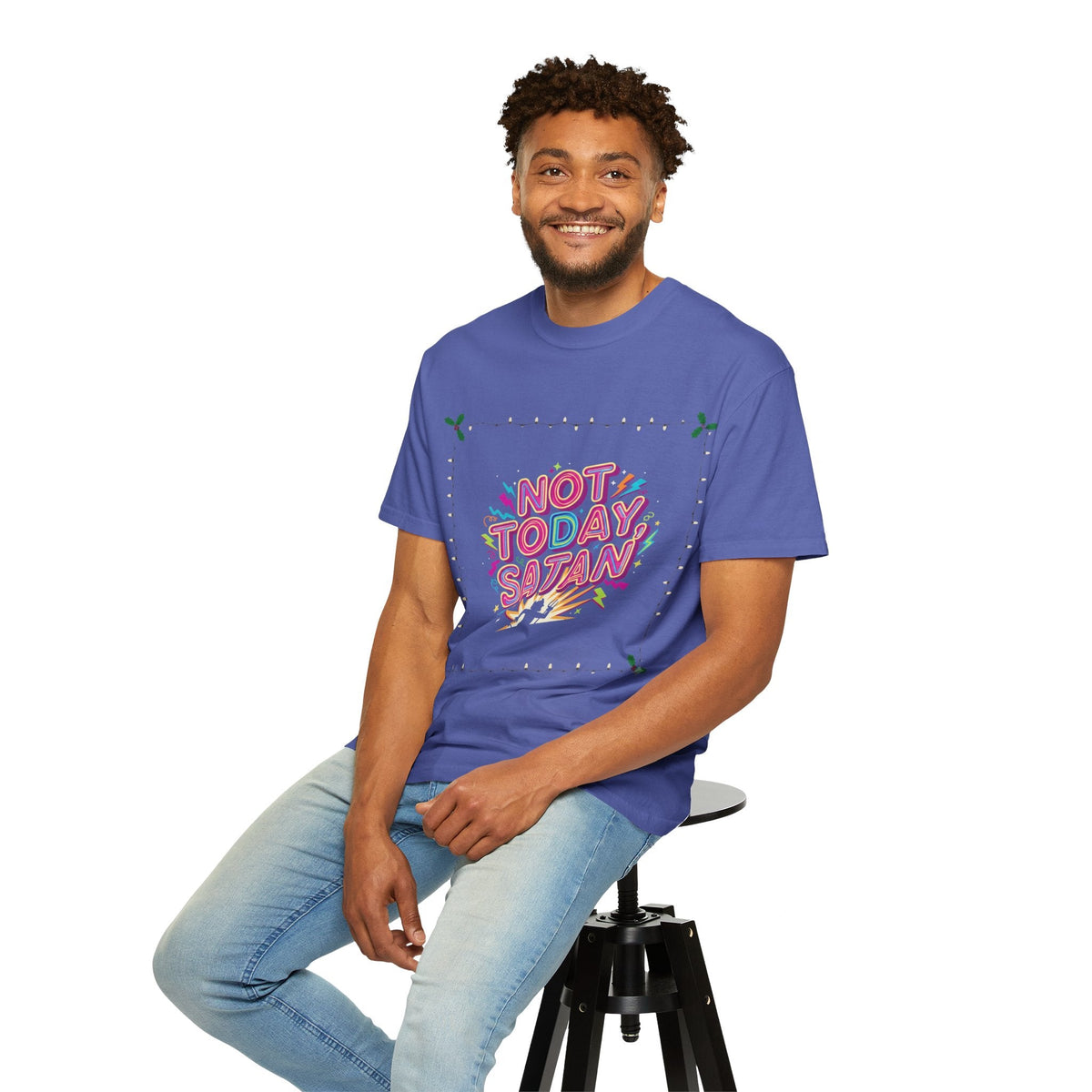 🔥 Not Today, Satan – Retro 90s Christian T-Shirt | Neon Faith Tee | Funky Cartoon Devil | Bold Bible Verse Shirt | Uplifted Gear Printify