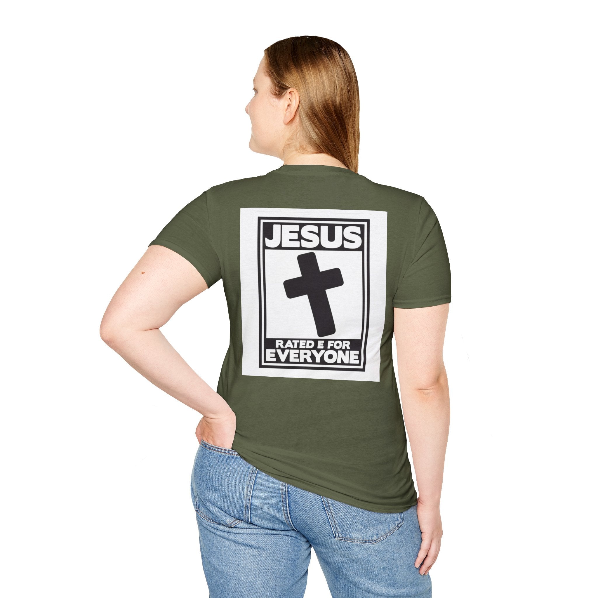 Jesus, Rated E for Everyone T-shirt - Gamer Faith T-shirt - Christian Video Game Parody Printify