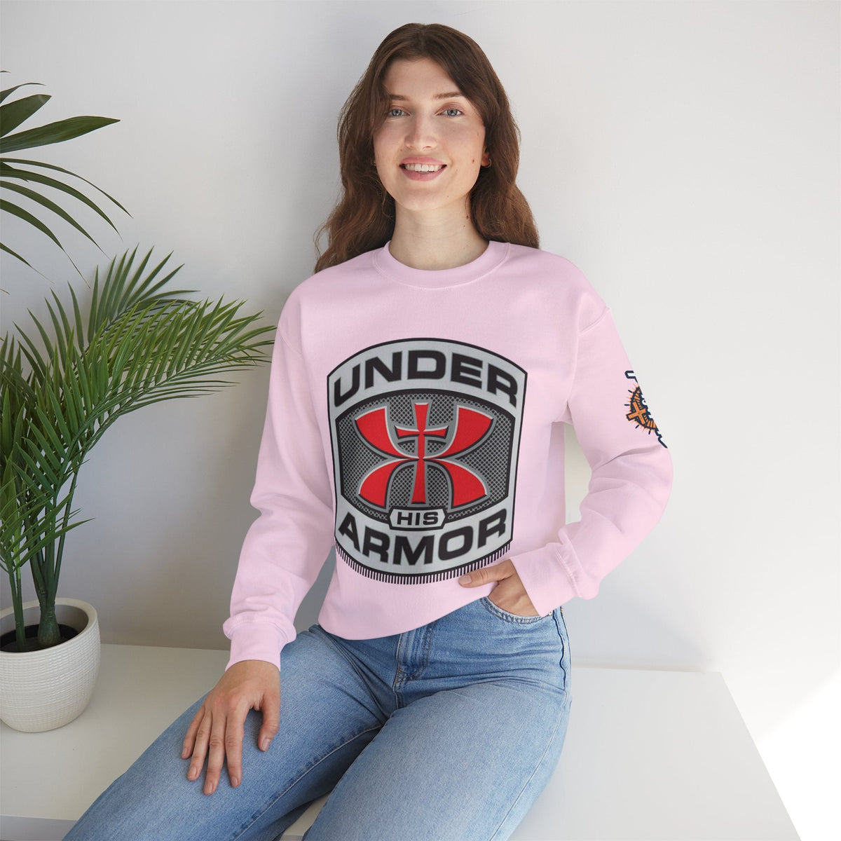 Under His Armor Crewneck Sweatshirt — Christian Faith Graphic Pullover Printify