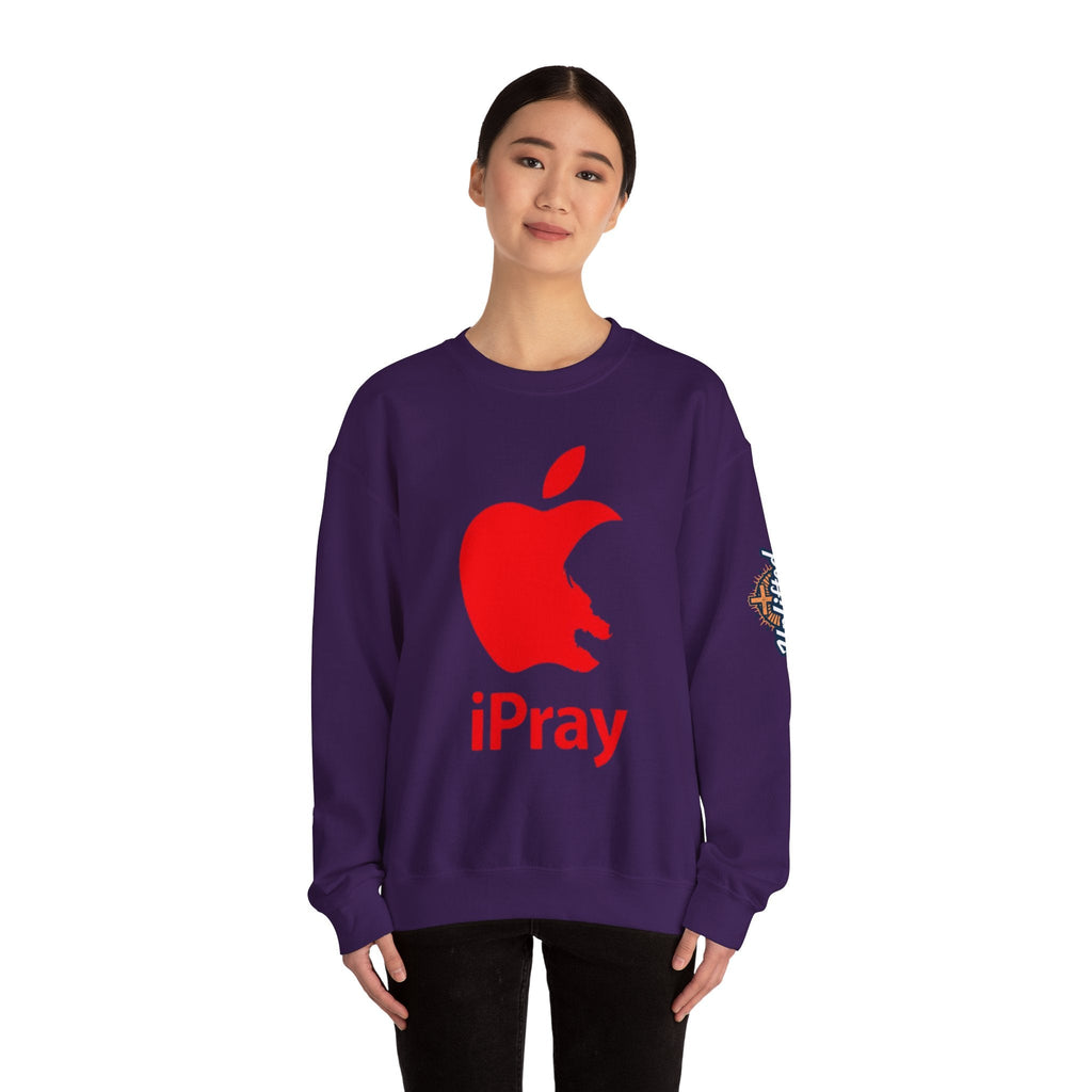 iPray Apple Logo Sweatshirt — Funny Christian Sweatshirt (Minimal Red Apple Graphic) Printify