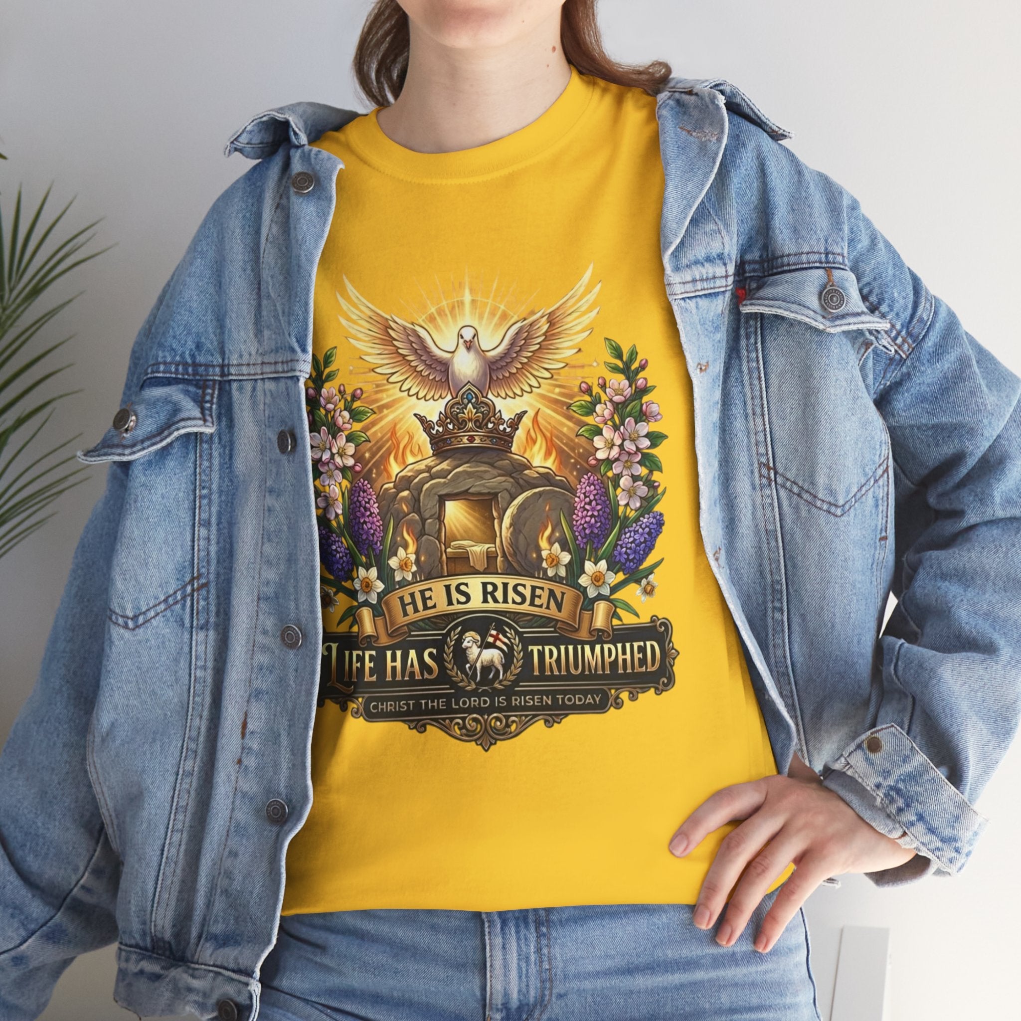 He Is Risen "Life Has Triumphed" T-Shirt — Easter Resurrection Christian Tee Printify