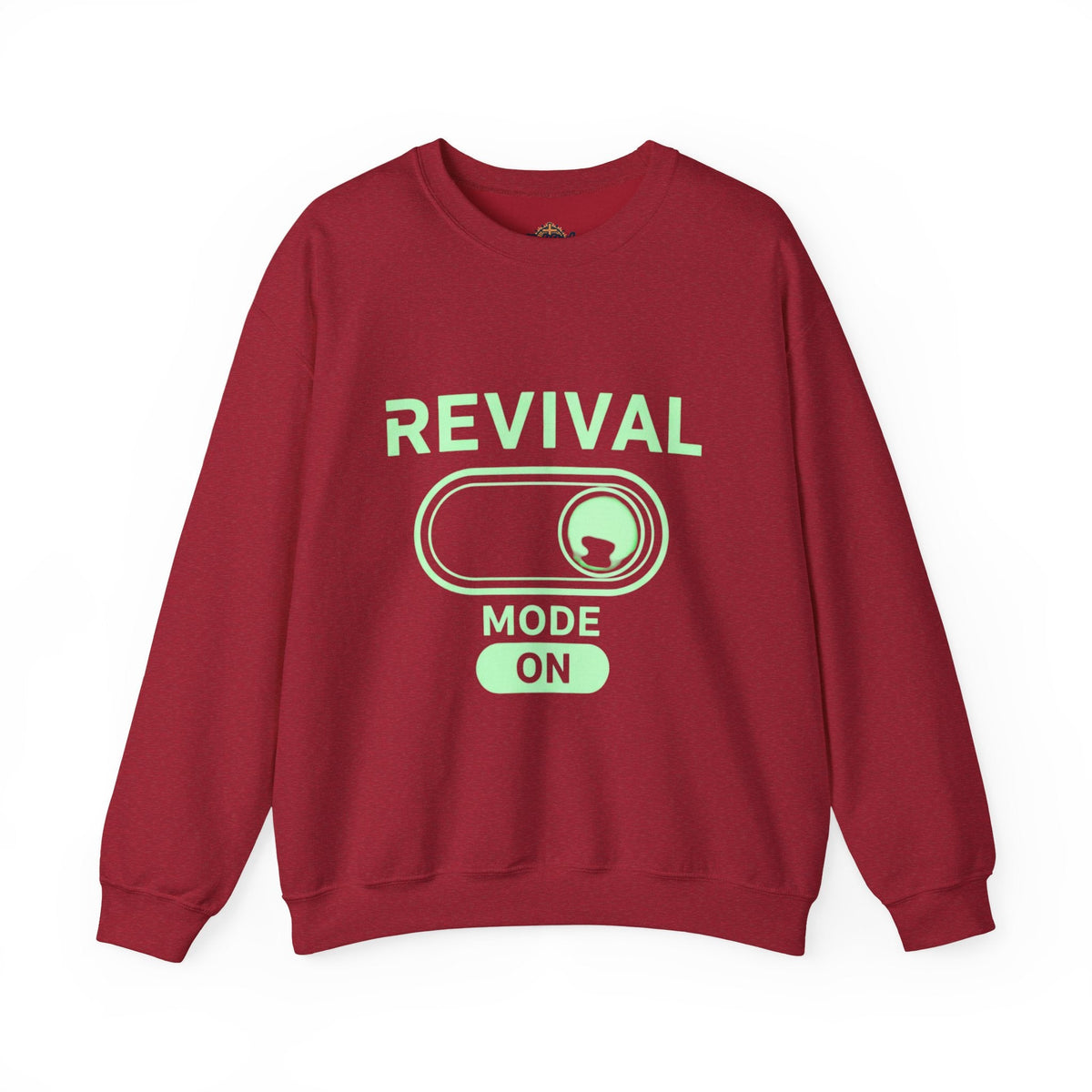 🔥 Revival Mode: ON – Christian Techwear Sweatshirt | Glowing Green Faith Switch | Futuristic Jesus Shirt | Activate Your Spiritual Awakening | Uplifted Gear Printify