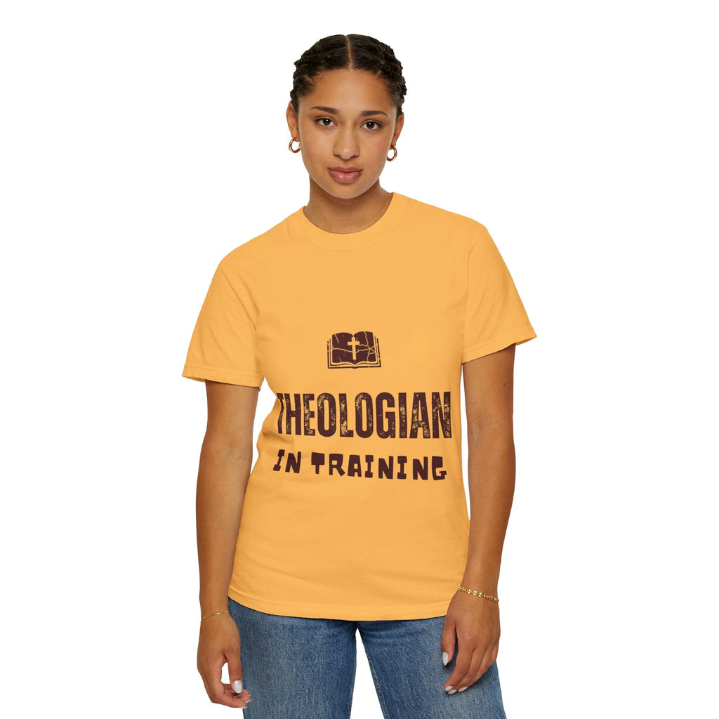 Theologian in Training T-Shirt – Open Bible & Cross Christian Tee for Faithful Learners Printify