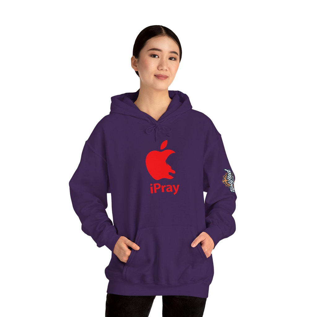 iPray Apple Logo Hoodie — Funny Christian Hoodie (Minimal Red Apple Graphic) Printify